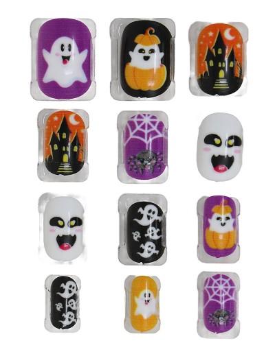 12 Faux Ongles adhésifs Fantômes Halloween