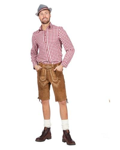 Chemise tyrolienne à carreaux écru et bordeaux – Oktoberfest