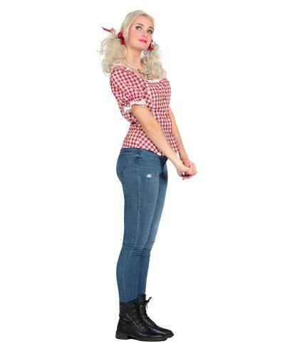 Blouse tyrolienne à carreaux bordeaux et blancs – Oktoberfest