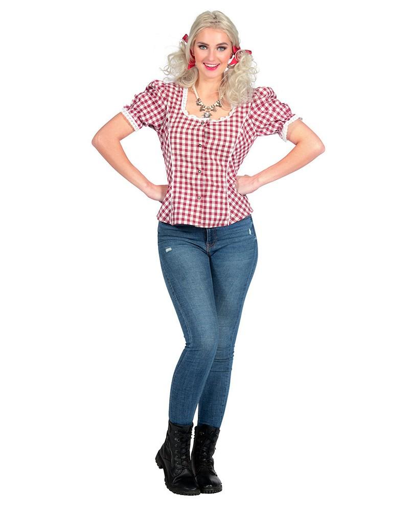 Blouse tyrolienne à carreaux bordeaux et blancs – Oktoberfest