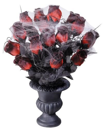 Vase avec roses rouges et toile d’araignée – 35 cm