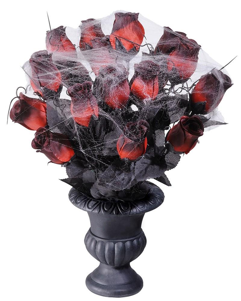 Vase avec roses rouges et toile d’araignée – 35 cm