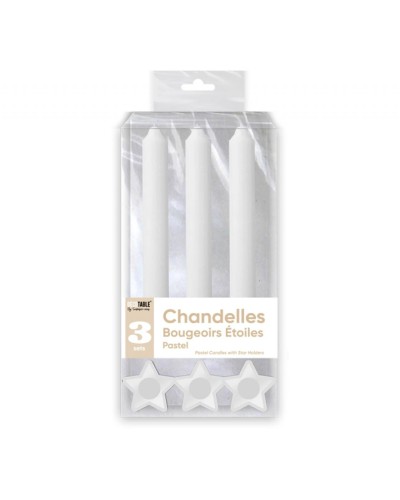 Bougies Chandelles x 3 Supports Etoile Pastel