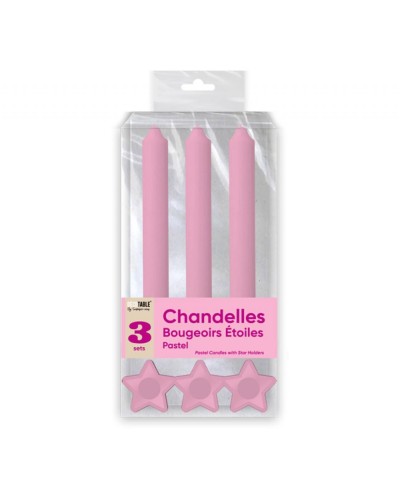 Bougies Chandelles x 3 Supports Etoile Pastel