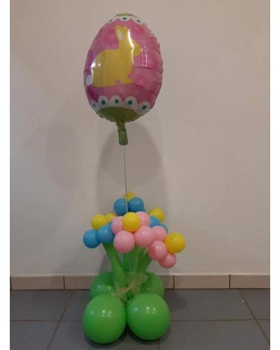 Base Ballon avec Fleurs + Ballon Hélium au Choix